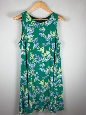 Lauren Ralph Lauren Dress 16 Green Floral Sleeveless A-Line Fit Flare Midi Knee